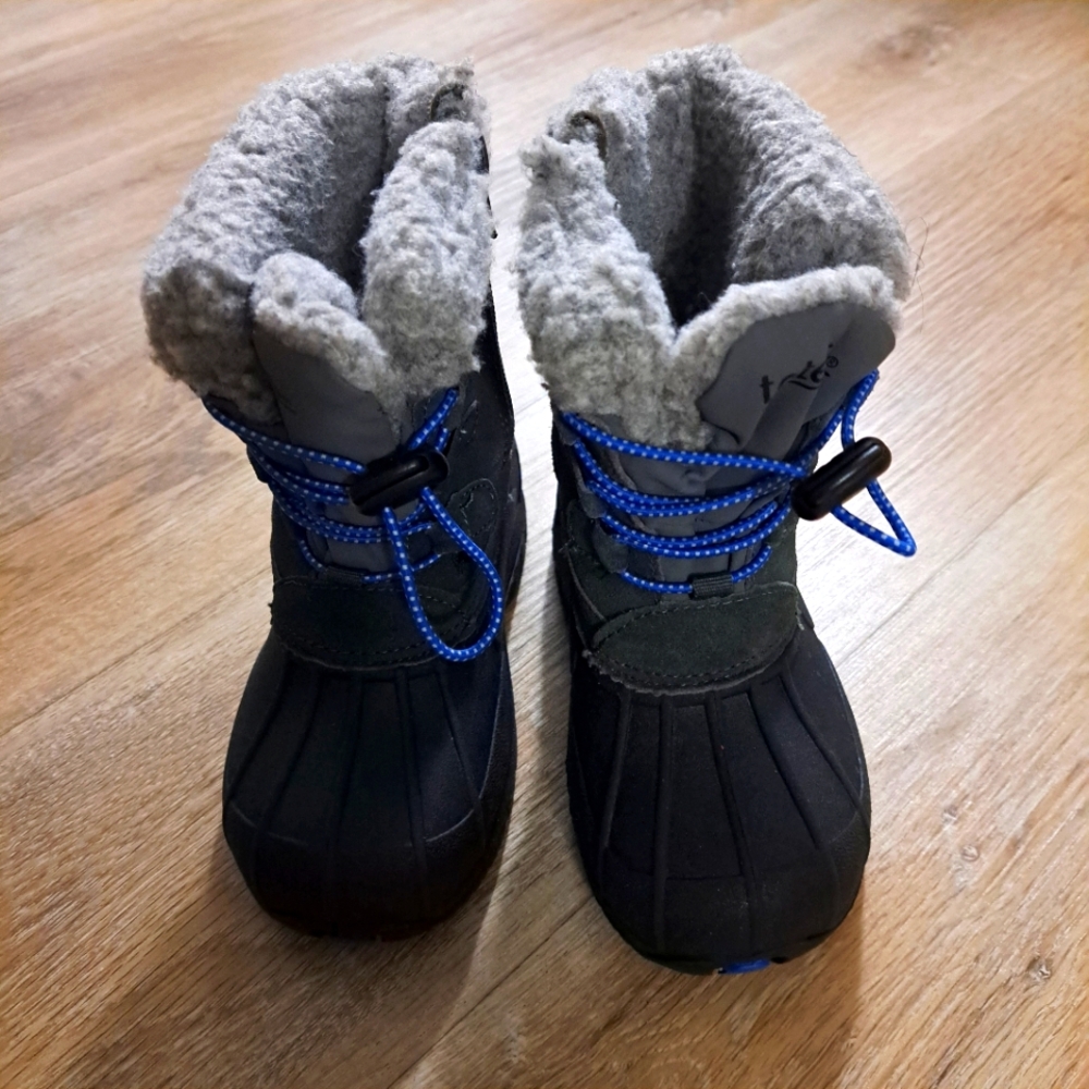 Totes Charcoal Gray Suede Black Waterproof Winter Boots Blue Laces Toddler's 9M